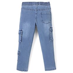 Pine Kids Denim Washed Full Length Cargo Fit Jeans with Pockets - Mid Blue