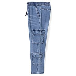 Pine Kids Denim Washed Full Length Cargo Fit Jeans with Pockets - Mid Blue