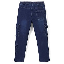 Pine Kids Denim Washed Full Length Cargo Fit Jeans with Pockets - Dark Blue