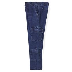 Pine Kids Denim Washed Full Length Cargo Fit Jeans with Pockets - Dark Blue