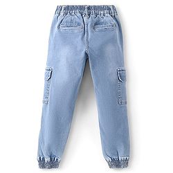 Pine Kids Cotton Full Length Joggers Fit Adjustable Washed Elasticated Jeans - Blue