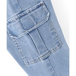 Pine Kids Cotton Full Length Joggers Fit Adjustable Washed Elasticated Jeans - Blue