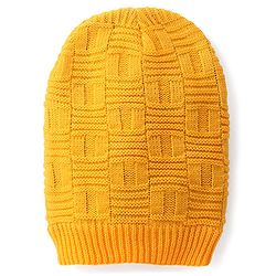 Pine Kids  Woollen Cap Solid Colour Checked Design Mustard - Diameter 18.5 cm
