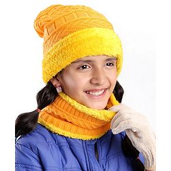 Pine Kids Woollen Cap and Snood Set Yellow - Diameter 15.5 cm