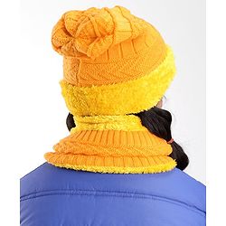 Pine Kids Woollen Cap and Snood Set Yellow - Diameter 15.5 cm