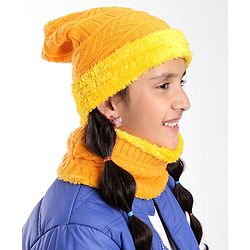 Pine Kids Woollen Cap and Snood Set Yellow - Diameter 15.5 cm