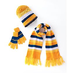 Pine Kids Knitted Woollen Cap Gloves & Muffler Set with Striped & Cable Knit Design Yellow - Diameter 12.5 cm