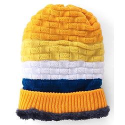 Pine Kids Knitted Woollen Cap Gloves & Muffler Set with Striped & Cable Knit Design Yellow - Diameter 12.5 cm
