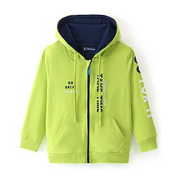 Pine Kids Full Sleeves Front Open Hooded Biowashed Sweat Jacket - Lime Punch