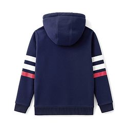 Pine Kids 100% Cotton Knit Full Sleeves Front Open Hooded Biowashed Sweatshirt Text Print - Estate Blue
