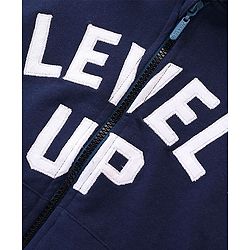 Pine Kids 100% Cotton Knit Full Sleeves Front Open Hooded Biowashed Sweatshirt Text Print - Estate Blue
