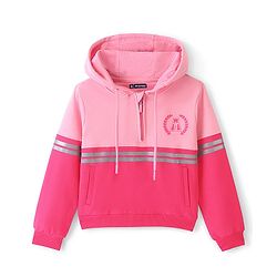 Pine Kids Full Sleeves Hooded Front Open Biowashed Sweatshirt Colour Block Design- Pink