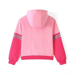 Pine Kids Full Sleeves Hooded Front Open Biowashed Sweatshirt Colour Block Design- Pink