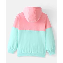 Pine Kids Full Sleeve Front Open Hooded Biowashed Sweatshirt With Floral Embroidery - Pink & Blue
