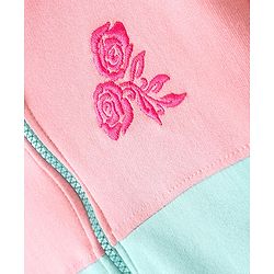 Pine Kids Full Sleeve Front Open Hooded Biowashed Sweatshirt With Floral Embroidery - Pink & Blue