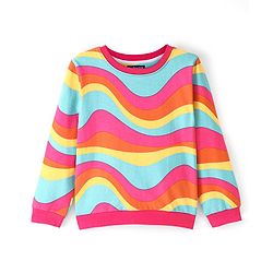 Pinekids Cotton Knit Biowash Full Sleeves Sweatshirt With Marble Print - Orange Pink & Blue