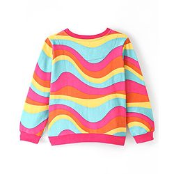 Pinekids Cotton Knit Biowash Full Sleeves Sweatshirt With Marble Print - Orange Pink & Blue