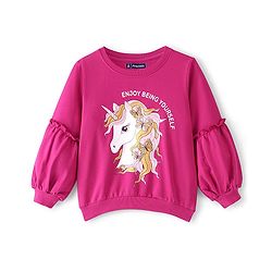 Pine Kids Cotton Full Sleeves Round Neck Biowashed Sweatshirt Unicorn Printed - Fuchsia Fedora