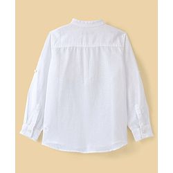 Pine Kids Roll up Full Sleeves Cotton Linen Single Pocket Mandarin Collar Shirt - White