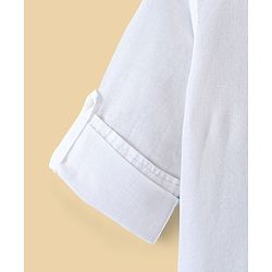 Pine Kids Roll up Full Sleeves Cotton Linen Single Pocket Mandarin Collar Shirt - White