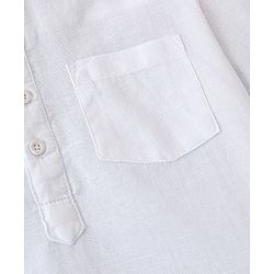 Pine Kids Roll up Full Sleeves Cotton Linen Single Pocket Mandarin Collar Shirt - White