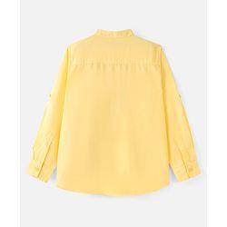 Pine Kids Roll Up Full Sleeves Cotton Linen Single Pocket Mandarin Collar Shirt - Yellow