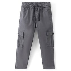 Pine Kids Cotton Full Length Elasticated Waist Jogger Fit Trouser Solid Colour - Grey