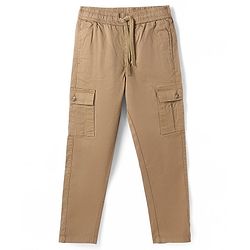 Pine Kids Cotton Full Length Elasticated Jogger Fit Trouser Solid Colour - Khaki