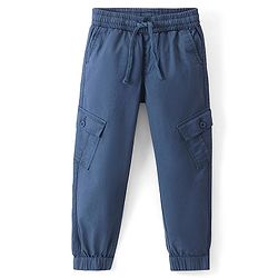 Pine Kids Cotton Full Length Elasticated Waist Jogger Fit Trouser Solid Colour - Blue
