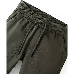Pine Kids Cotton Elastane Full Length Solid Stretchable Track Pant with Draw Cord - Olive Green