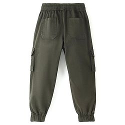Pine Kids Cotton Elastane Full Length Solid Stretchable Track Pant with Draw Cord - Olive Green