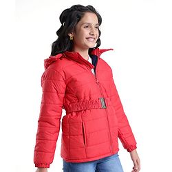Pine Kids  Full Sleeves Quilted Medium Winter Jacket with Belt Solid Colour - Red
