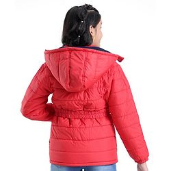 Pine Kids  Full Sleeves Quilted Medium Winter Jacket with Belt Solid Colour - Red
