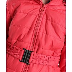 Pine Kids  Full Sleeves Quilted Medium Winter Jacket with Belt Solid Colour - Red