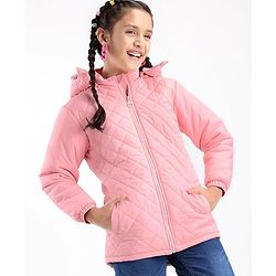 Pine Kids Woven Full Sleeves Solid Medium Winter Hooded Jacket - Pink