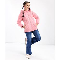 Pine Kids Woven Full Sleeves Solid Medium Winter Hooded Jacket - Pink