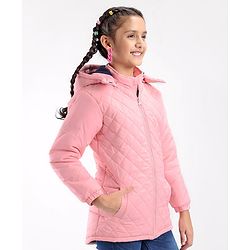 Pine Kids Woven Full Sleeves Solid Medium Winter Hooded Jacket - Pink