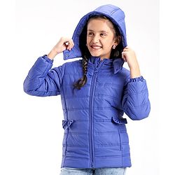 Pine Kids Full Sleeves With Bow Solid Color Medium Winter Jacket - Royal Blue