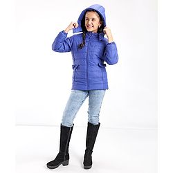 Pine Kids Full Sleeves With Bow Solid Color Medium Winter Jacket - Royal Blue