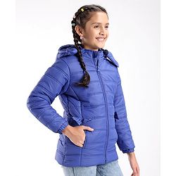 Pine Kids Full Sleeves With Bow Solid Color Medium Winter Jacket - Royal Blue