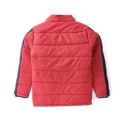 Pine Kids Woven Full Sleeves Medium Winter Hooded Jacket With Text Print - Red