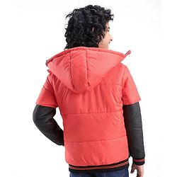 Pine Kids Full Sleeves Cut and Sew Explore Adventure Printed Jacket With Detachable Hood- Orange
