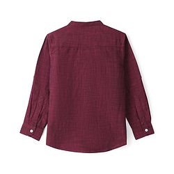 Pine Kids Cotton Woven Roll Up Full Sleeves Solid Colour Kurta Shirt with Mandarin Collar- Maroon