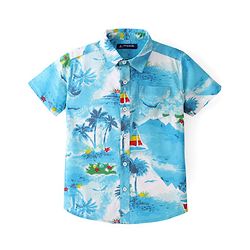 Pine Kids Viscose  Half Sleeves Beach Print Shirt - Blue