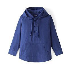 Pine Kids Cotton Roll-up Full Sleeves Solid Colored Hooded Shirt - Blue