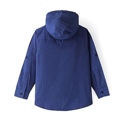 Pine Kids Cotton Roll-up Full Sleeves Solid Colored Hooded Shirt - Blue