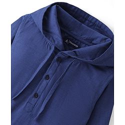 Pine Kids Cotton Roll-up Full Sleeves Solid Colored Hooded Shirt - Blue