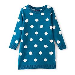 Pine Kids Female Full Sleeves Tunic and Full Length Bottom Sweater Set Polka Dots Design & Striped - Blue & Pink