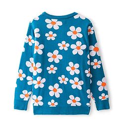 Pine Kids Full Sleeves Foral Structured Front Open Zipper Sweater - Teal Blue