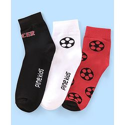 Pine Kids Nylon Spandex Ankle Length Socks Foot Ball Design Pack Of 3 - Multicolour